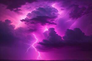 Thunderstorm Sky, Pink Thunderstorm Background, Pink Thunderstorm Wallpaper, Pink Stormy sky Background, Rainy Sky, Storm clouds, Ai Generative photo