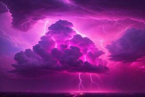 Thunderstorm Sky, Pink Thunderstorm Background, Pink Thunderstorm Wallpaper, Pink Stormy sky Background, Rainy Sky, Storm clouds, Ai Generative photo