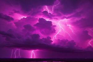 Thunderstorm Sky, Pink Thunderstorm Background, Pink Thunderstorm Wallpaper, Pink Stormy sky Background, Rainy Sky, Storm clouds, Ai Generative photo