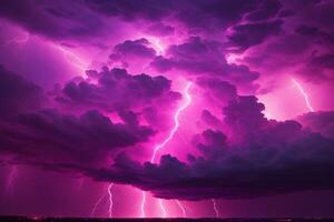 Thunderstorm Sky, Pink Thunderstorm Background, Pink Thunderstorm Wallpaper, Pink Stormy sky Background, Rainy Sky, Storm clouds, Ai Generative photo