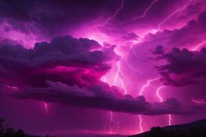 Thunderstorm Sky, Pink Thunderstorm Background, Pink Thunderstorm Wallpaper, Pink Stormy sky Background, Rainy Sky, Storm clouds, Ai Generative photo