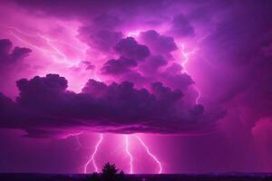 Thunderstorm Sky, Pink Thunderstorm Background, Pink Thunderstorm Wallpaper, Pink Stormy sky Background, Rainy Sky, Storm clouds, Ai Generative photo