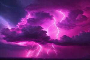 Thunderstorm Sky, Pink Thunderstorm Background, Pink Thunderstorm Wallpaper, Pink Stormy sky Background, Rainy Sky, Storm clouds, Ai Generative photo