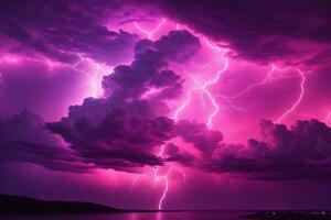 Thunderstorm Sky, Pink Thunderstorm Background, Pink Thunderstorm Wallpaper, Pink Stormy sky Background, Rainy Sky, Storm clouds, Ai Generative photo