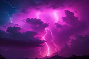 Thunderstorm Sky, Pink Thunderstorm Background, Pink Thunderstorm Wallpaper, Pink Stormy sky Background, Rainy Sky, Storm clouds, Ai Generative photo