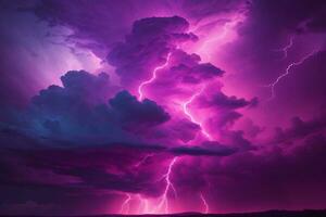 Thunderstorm Sky, Pink Thunderstorm Background, Pink Thunderstorm Wallpaper, Pink Stormy sky Background, Rainy Sky, Storm clouds, Ai Generative photo