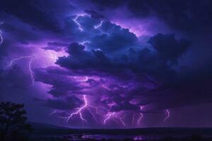 Thunderstorm Sky, Thunderstorm Background, Thunderstorm Wallpaper, Stormy sky Background, Storm clouds, Neon Thunderstorm Sky, Ai Generative photo