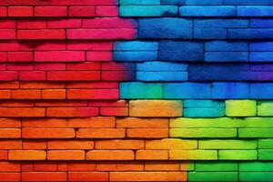 Rainbow Brick Wall Background, Rainbow Wall Background, Brick Wall Background, Wall Background, Brick Background, Brick Wall Texture Background, AI Generative photo