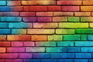 Rainbow Brick Wall Background, Rainbow Wall Background, Brick Wall Background, Wall Background, Brick Background, Brick Wall Texture Background, AI Generative photo