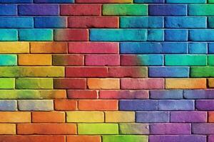 Rainbow Brick Wall Background, Rainbow Wall Background, Brick Wall Background, Wall Background, Brick Background, Brick Wall Texture Background, AI Generative photo