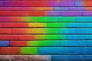 Rainbow Brick Wall Background, Rainbow Wall Background, Brick Wall Background, Wall Background, Brick Background, Brick Wall Texture Background, AI Generative photo