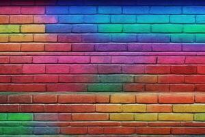 Rainbow Brick Wall Background, Rainbow Wall Background, Brick Wall Background, Wall Background, Brick Background, Brick Wall Texture Background, AI Generative photo