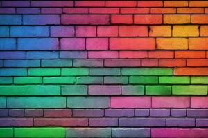 Rainbow Brick Wall Background, Rainbow Wall Background, Brick Wall Background, Wall Background, Brick Background, Brick Wall Texture Background, AI Generative photo