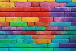 Rainbow Brick Wall Background, Rainbow Wall Background, Brick Wall Background, Wall Background, Brick Background, Brick Wall Texture Background, Brick Wall, AI Generative photo
