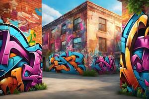 Street Graffiti Background, Street Graffiti Wallpaper, Graffiti Pattern, Graffiti Wall background, Graffiti Street Art, Graffiti Paint on Street Wall, AI Generative photo