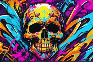 Skull Graffiti Background, Skull Graffiti Wallpaper, Skull Graffiti Pattern, Graffiti background, Graffiti Art, Graffiti Wallpaper, AI Generative photo