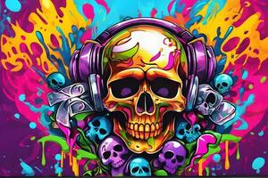 Skull Graffiti Background, Skull Graffiti Wallpaper, Skull Graffiti Pattern, Graffiti background, Graffiti Art, Graffiti Wallpaper, AI Generative photo