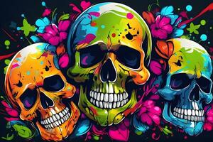 Skull Graffiti Background, Skull Graffiti Wallpaper, Skull Graffiti Pattern, Graffiti background, Graffiti Art, Graffiti Wallpaper, AI Generative photo