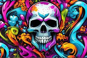 Skull Graffiti Background, Skull Graffiti Wallpaper, Skull Graffiti Pattern, Graffiti background, Graffiti Art, Graffiti Wallpaper, AI Generative photo