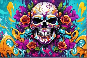 Skull Graffiti Background, Skull Graffiti Wallpaper, Skull Graffiti Pattern, Graffiti background, Graffiti Art, Graffiti Wallpaper, AI Generative photo