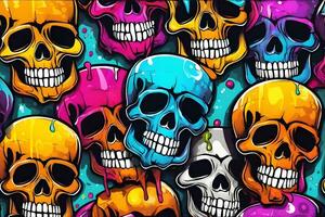 Skull Graffiti Background, Skull Graffiti Wallpaper, Skull Graffiti Pattern, Graffiti background, Graffiti Art, Graffiti Wallpaper, AI Generative photo