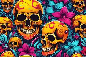 Skull Graffiti Background, Skull Graffiti Wallpaper, Skull Graffiti Pattern, Graffiti background, Graffiti Art, Graffiti Wallpaper, AI Generative photo