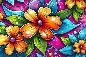 Flower Graffiti Wallpaper, Graffiti Background, Floral Graffiti Pattern, Flower Graffiti background, Flower Graffiti Art, Floral Graffiti Paint, AI Generative photo