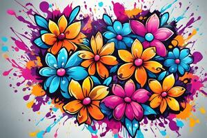 Flower Graffiti Wallpaper, Graffiti Background, Floral Graffiti Pattern, Flower Graffiti background, Flower Graffiti Art, Floral Graffiti Paint, AI Generative photo