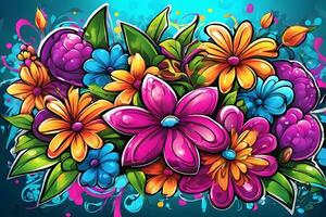 Flower Graffiti Wallpaper, Graffiti Background, Floral Graffiti Pattern, Flower Graffiti background, Flower Graffiti Art, Floral Graffiti Paint, AI Generative photo