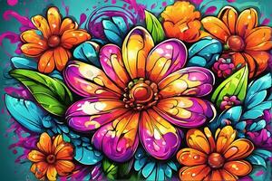 Flower Graffiti Wallpaper, Graffiti Background, Floral Graffiti Pattern, Flower Graffiti background, Flower Graffiti Art, Floral Graffiti Paint, AI Generative photo