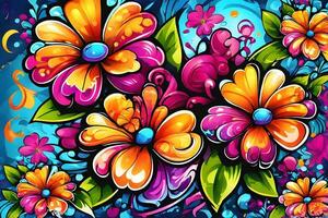 Flower Graffiti Wallpaper, Graffiti Background, Floral Graffiti Pattern, Flower Graffiti background, Flower Graffiti Art, Floral Graffiti Paint, AI Generative photo