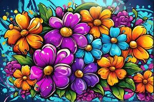 Flower Graffiti Wallpaper, Graffiti Background, Floral Graffiti Pattern, Flower Graffiti background, Flower Graffiti Art, Floral Graffiti Paint, AI Generative photo