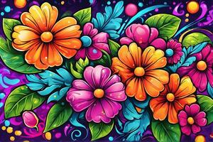 Flower Graffiti Wallpaper, Graffiti Background, Floral Graffiti Pattern, Flower Graffiti background, Flower Graffiti Art, Floral Graffiti Paint, AI Generative photo