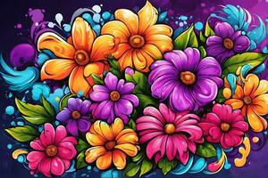 Flower Graffiti Wallpaper, Graffiti Background, Floral Graffiti Pattern, Flower Graffiti background, Flower Graffiti Art, Floral Graffiti Paint, AI Generative photo