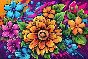 Flower Graffiti Wallpaper, Graffiti Background, Floral Graffiti Pattern, Flower Graffiti background, Flower Graffiti Art, Floral Graffiti Paint, AI Generative photo