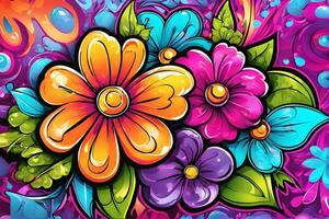 Flower Graffiti Wallpaper, Graffiti Background, Floral Graffiti Pattern, Flower Graffiti background, Flower Graffiti Art, Floral Graffiti Paint, AI Generative photo