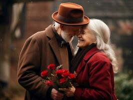 amoroso antiguo Pareja es disfrutando un romántico otoño día ai generativo foto