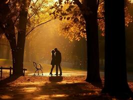 Loving asian couple is enjoying a romantic autumn day AI Generative photo