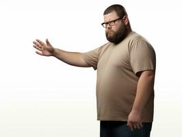 Mexican man in emotional pose on white background AI Generative photo