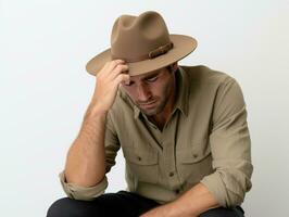 Mexican man in emotional pose on white background AI Generative photo