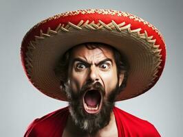 mexicano hombre en emocional actitud en blanco antecedentes ai generativo foto