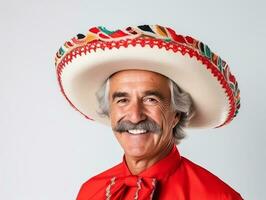 Mexican man in emotional pose on white background AI Generative photo