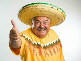 Mexican man in emotional pose on white background AI Generative photo