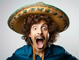 mexicano hombre en emocional actitud en blanco antecedentes ai generativo foto