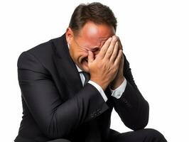 mexicano hombre en emocional actitud en blanco antecedentes ai generativo foto