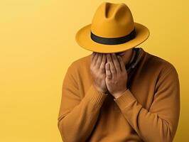 Mexican man in emotional pose on white background AI Generative photo