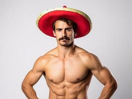 mexicano hombre en emocional actitud en blanco antecedentes ai generativo foto