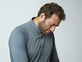 Mexican man in emotional pose on white background AI Generative photo