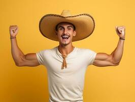 Mexican man in playful pose on solid background AI Generative photo