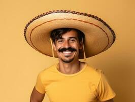 Mexican man in playful pose on solid background AI Generative photo